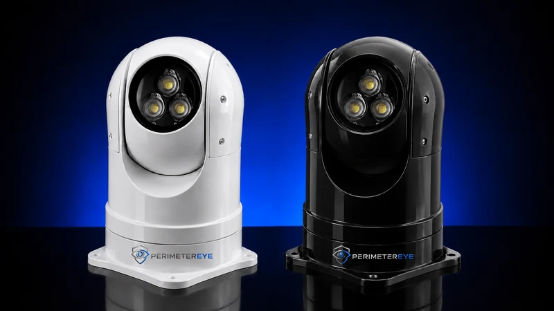White and black PerimeterEye motorized tracking spotlights